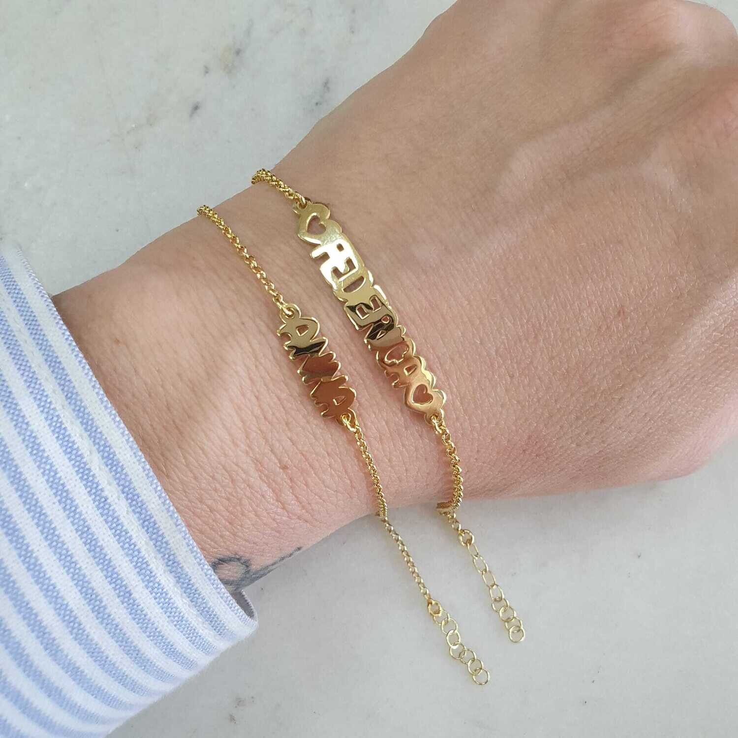 Bracciale con nome stampatello piccolo liscio