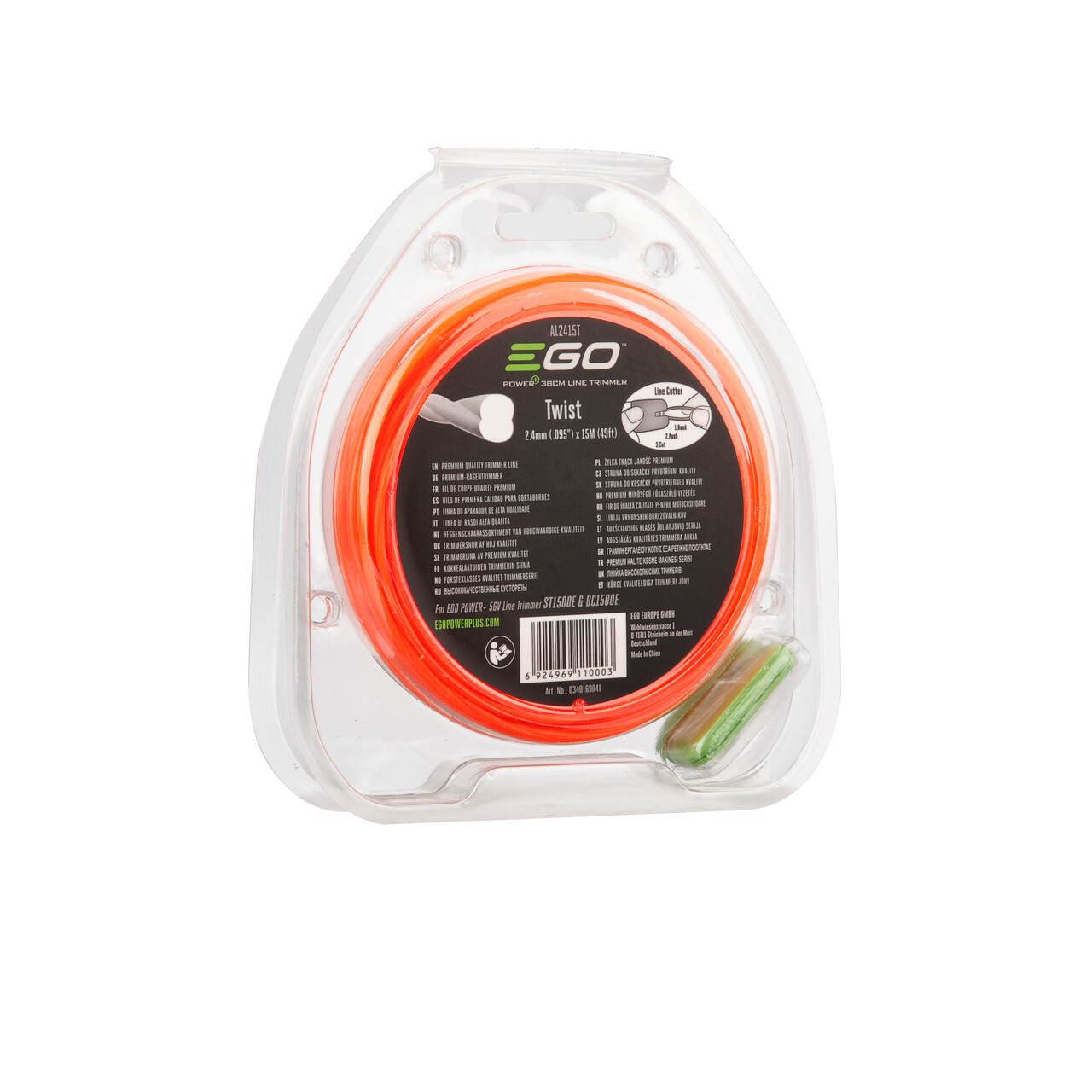 EGO AL2415T 2,4mm/15m gedrehter LOW NOISE Faden für Rasentrimmer mit 35-38cm Schnittbreite
