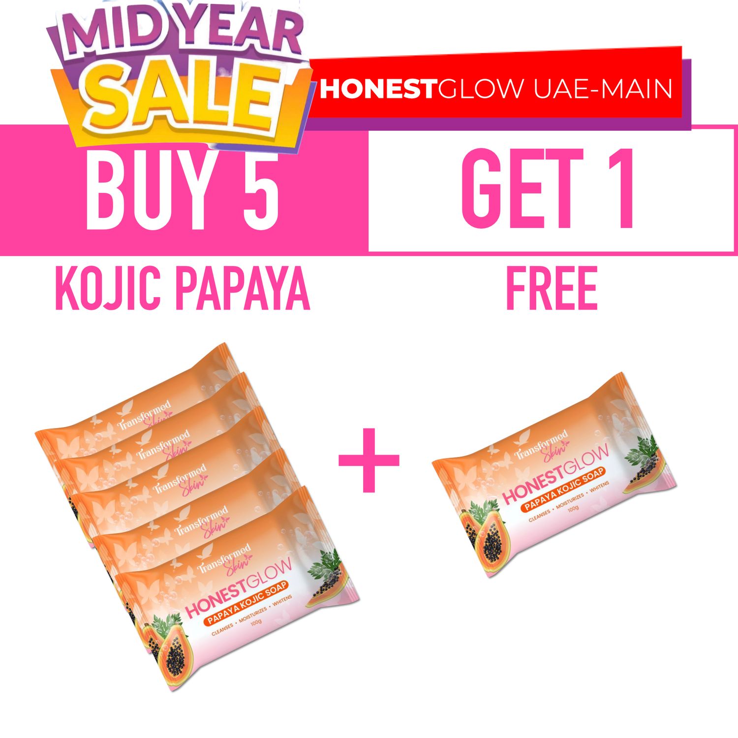 Buy 5+1 Free: Kojic Papaya Soap 100g