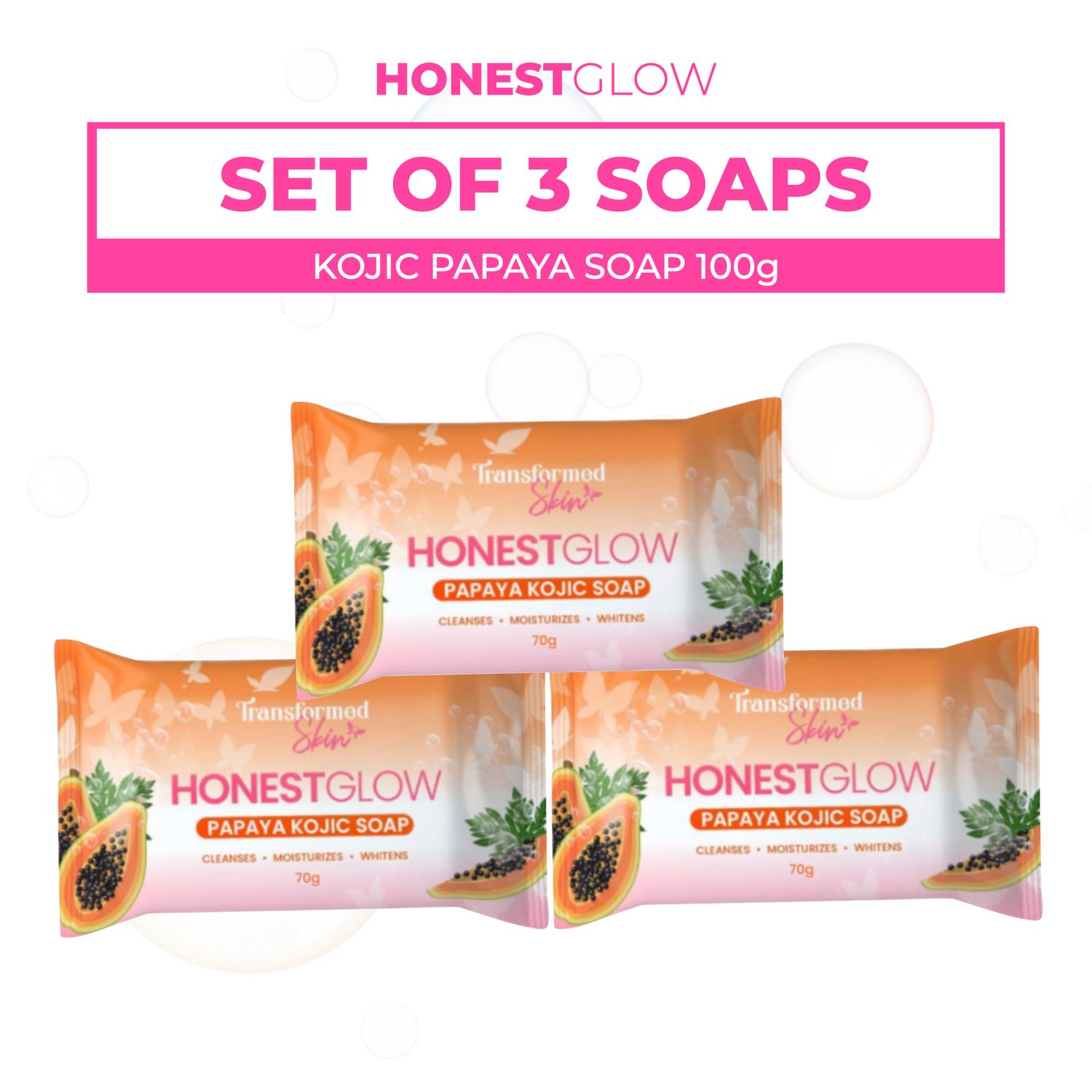 3pcs Kojic Papaya Soap 100g ( EXP 03JUL25)