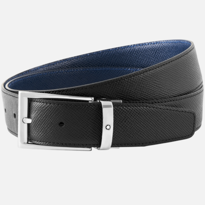 Cintura Montblanc elegante nera/indaco reversibile su misura