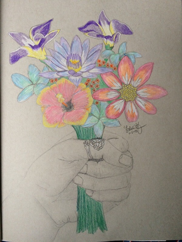 Flower Bouquet Color Pencil Drawing