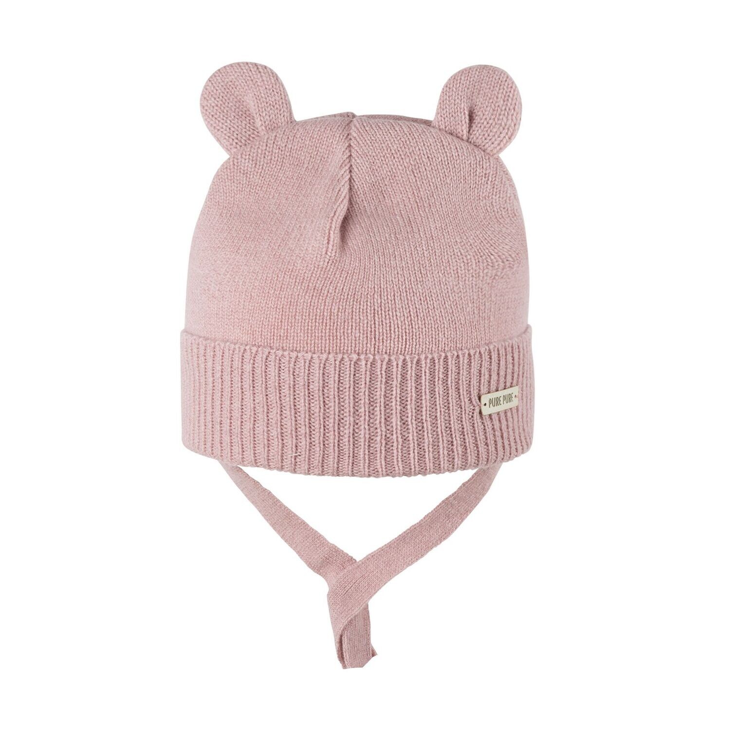 Baby-Mütze mit Bändel, Kaschmir rosa