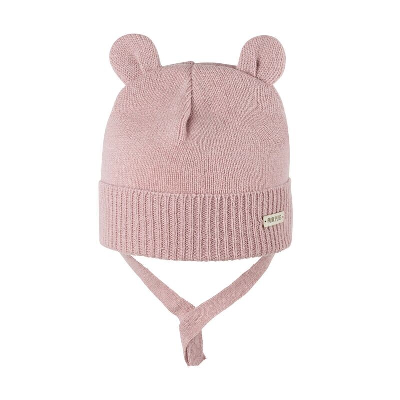 Baby-Mütze mit Bändel, Kaschmir rosa Baby-Mütze mit Bändel, Kaschmir rosa