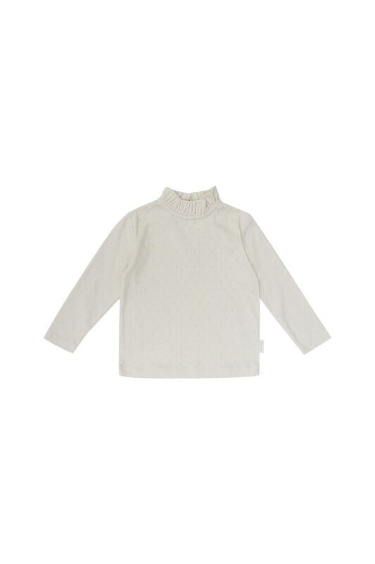 Pointelle Longsleeve mit Rüschenstehkragen beige Pointelle Longsleeve mit Rüschenstehkragen beige