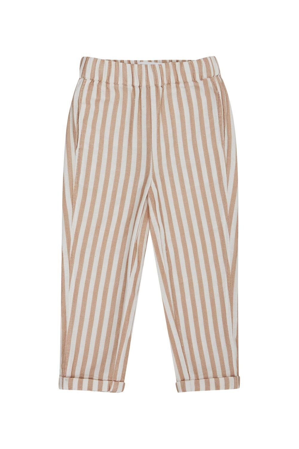 Gestreifte Leinenhose mit Taschen beige coffee