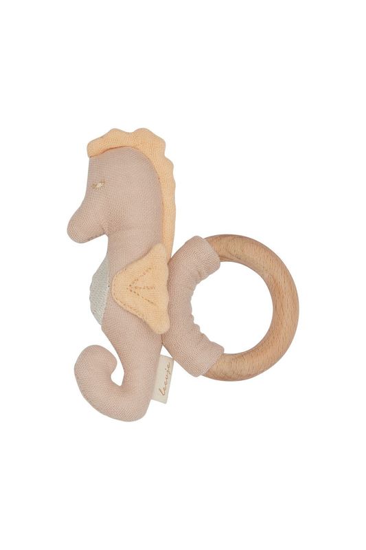 Baby Rassel mit Holzring - seahorse