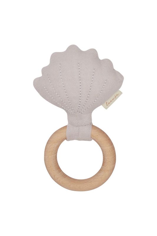 Baby Rassel mit Holzring - seashell
