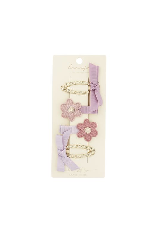 Haarspangen lilac flower & bow clips