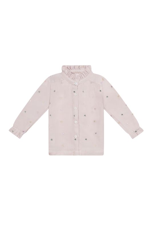 Flanellbluse mit Herzchen-Stickerei und Stehkragen - lavender