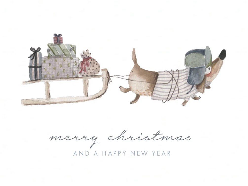 Postkarte Dackel “Schlitten merry Christmas”