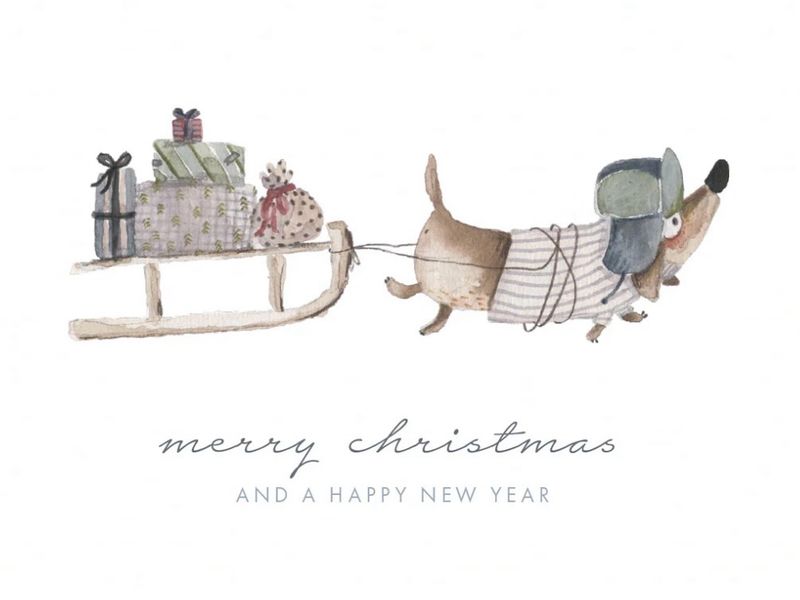 Postkarte Dackel “Schlitten merry Christmas”