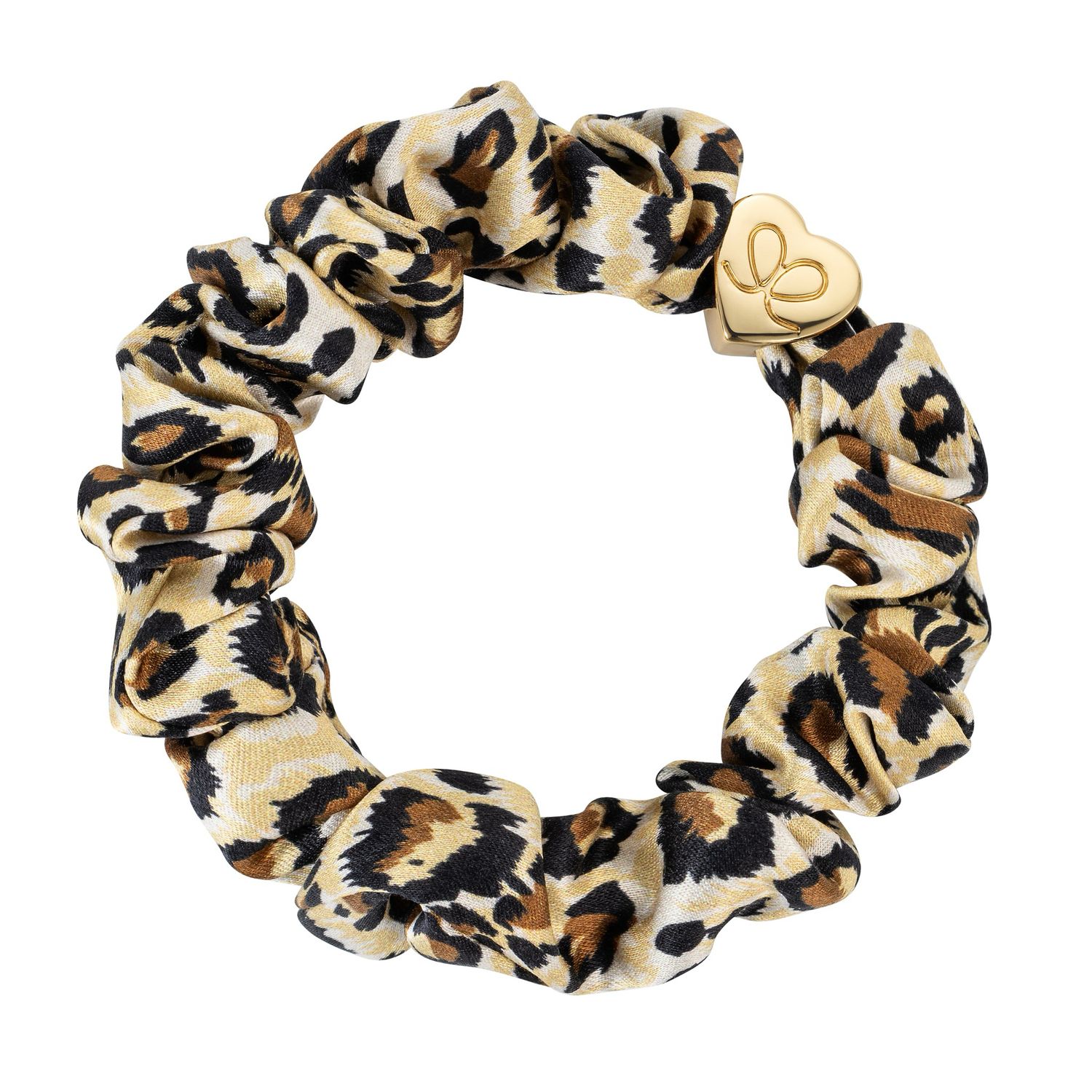 Eloise Haargummi Gold Herz Silk Scrunchie Leopard