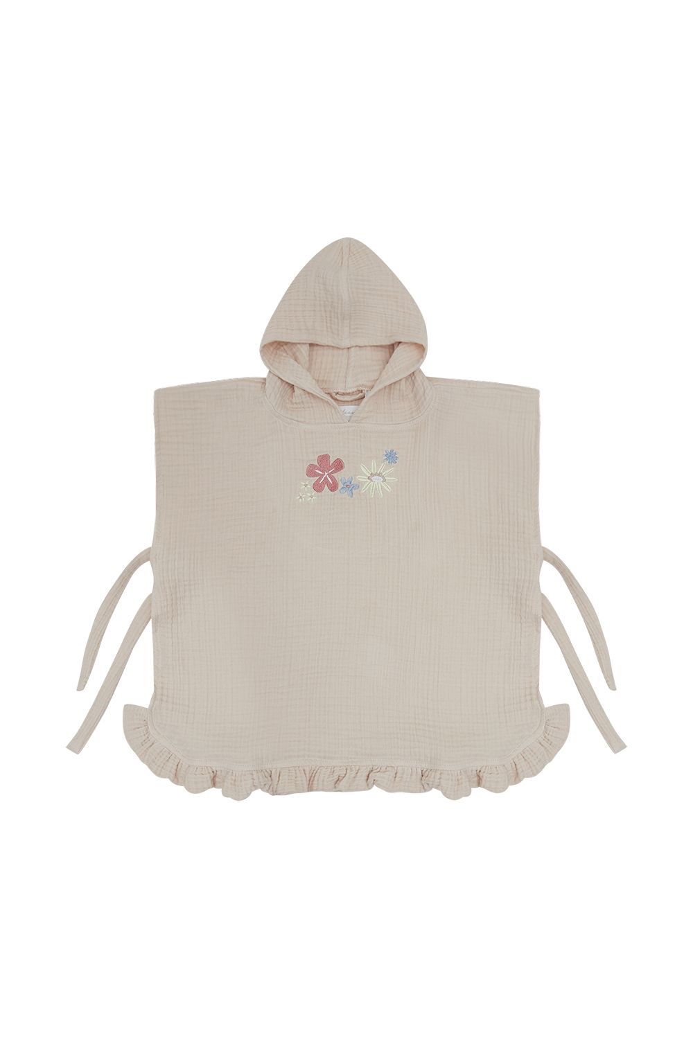 LEEVJE Musselinponcho - cappuccino „sunshine & wildflowers“