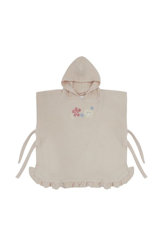 LEEVJE Musselinponcho - cappuccino „sunshine & wildflowers“