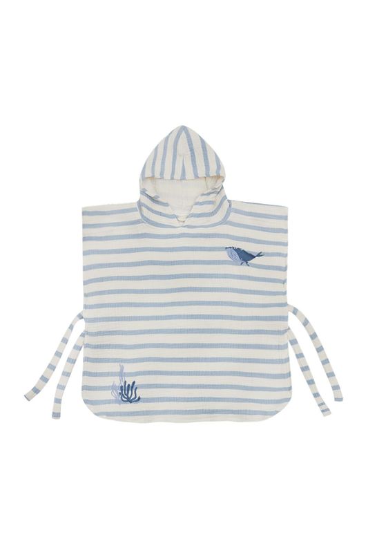 LEEVJE Musselinponcho - blue stripes „hey vacay“