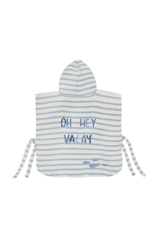 LEEVJE Musselinponcho - blue stripes „hey vacay“