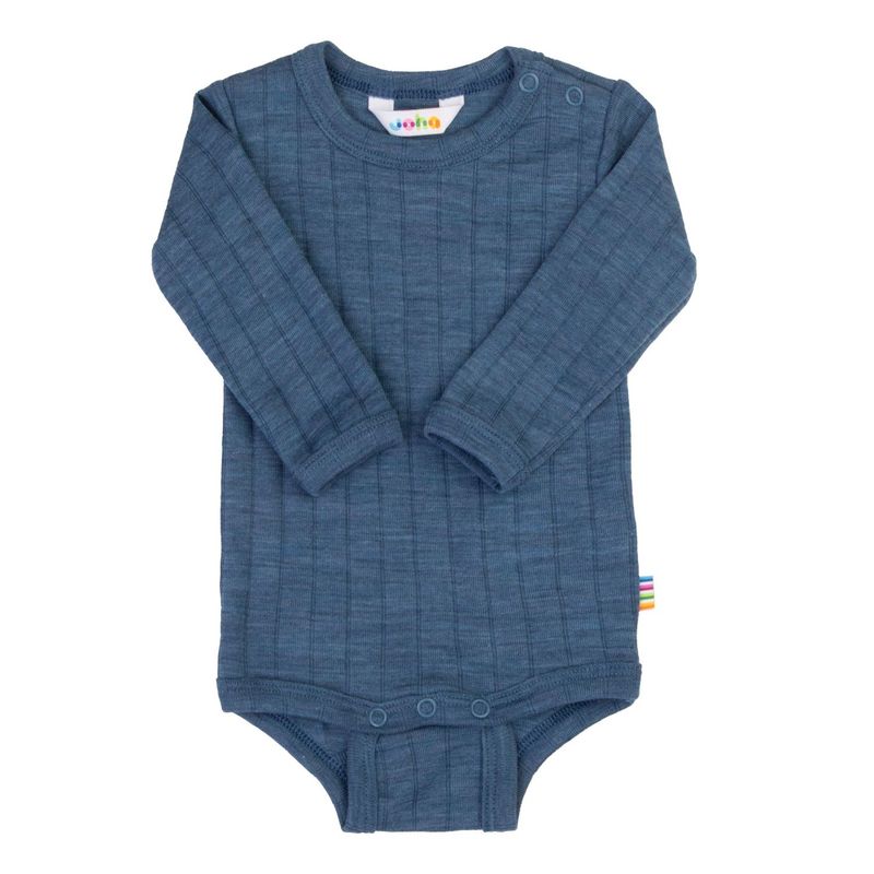 Wickelbody langarm Wolle/Seide - blau Mel.