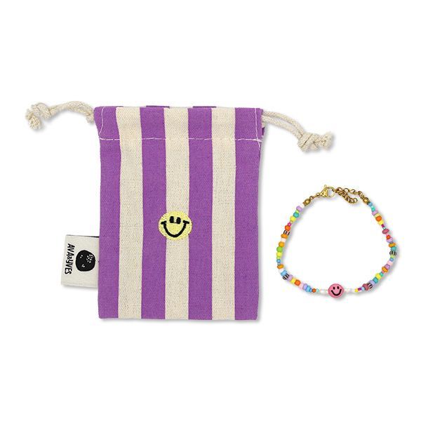 Perlenarmband bunt Smile - brombeer/weiß