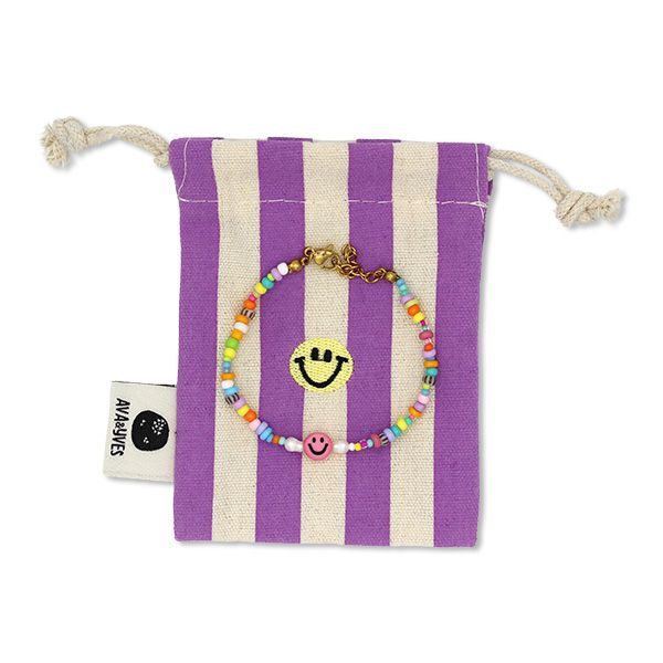Perlenarmband bunt Smile - brombeer/weiß