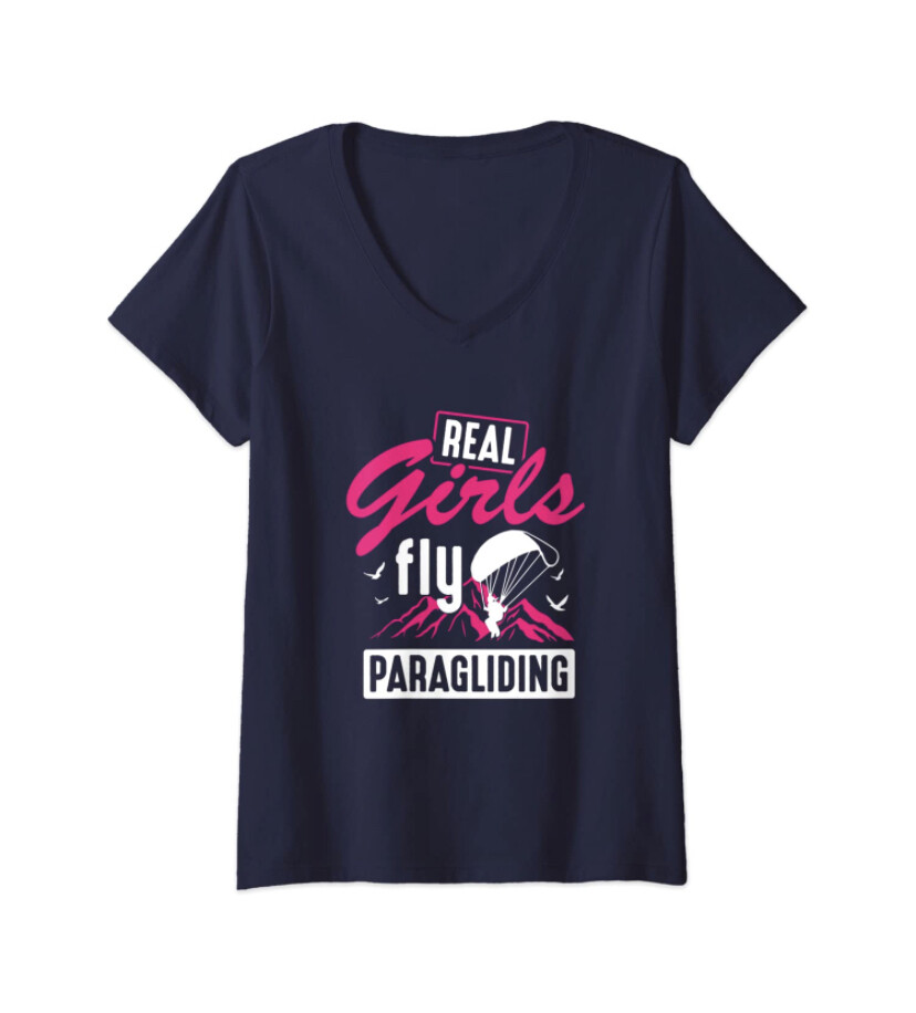 Paragliding T-Shirt "Real Girls" V-Neck Damen