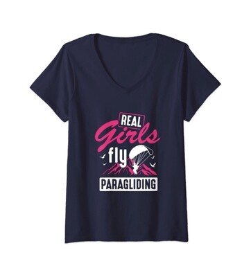 Paragliding T-Shirt Real Girls V-Neck Damen