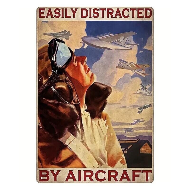 Aufhängeschild Retro "Easily Distracted by Aircraft"