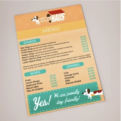 A3 Easy-Clean Menus, Double Sided