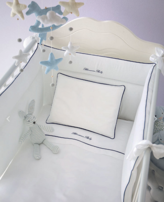 Completo Copripiumino Lettino sponde con Paracolpi Blumarine baby art. Baby Blu