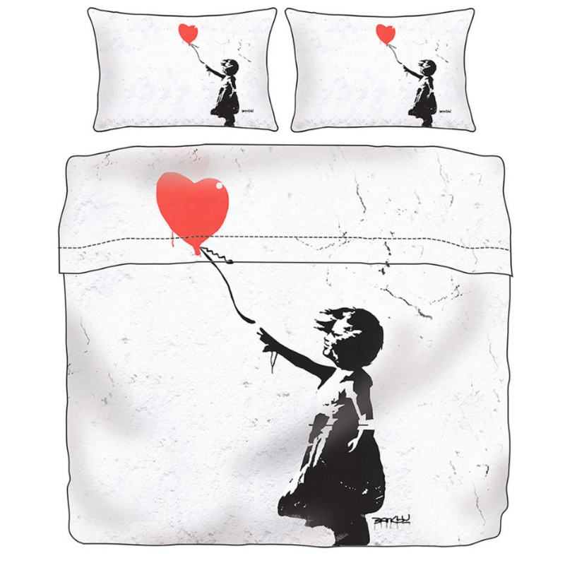 Lenzuolo Matrimoniale in Raso Tessitura Randi Banksy " Bambina con Palloncino "