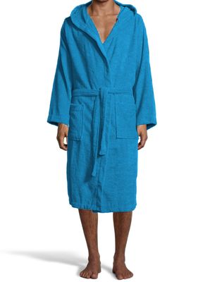 Accappatoio Bassetti Unisex in spugna di Cotone con cappuccio AZZURRO