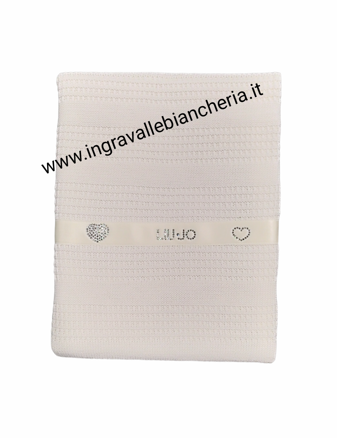 Coperta Culla e Carrozzino in Lana LiuJo baby art. Cuori, colore: avorio