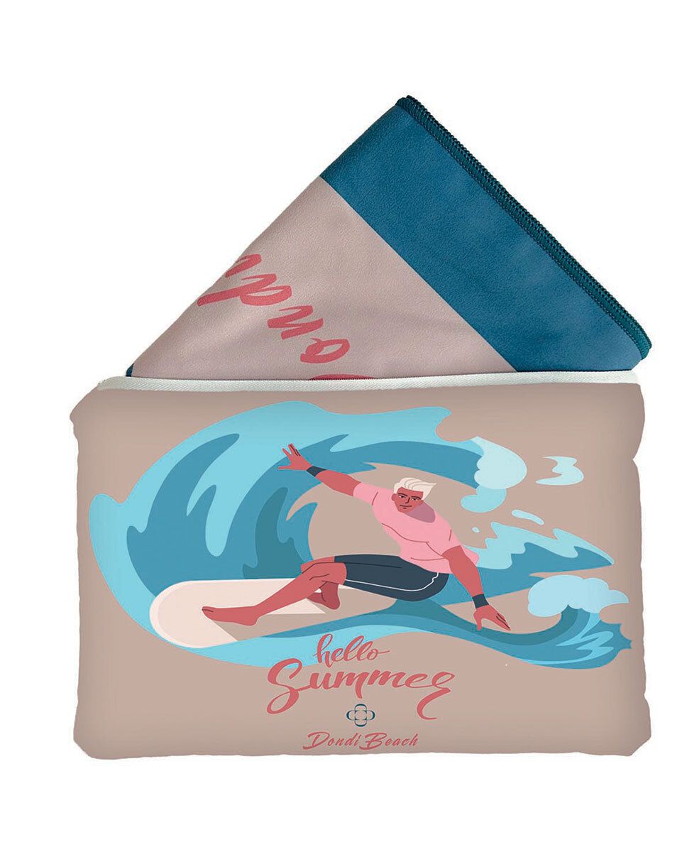 Telo mare in microfibra stampata, retro stampato con pattern logato all over con pochette abbinata