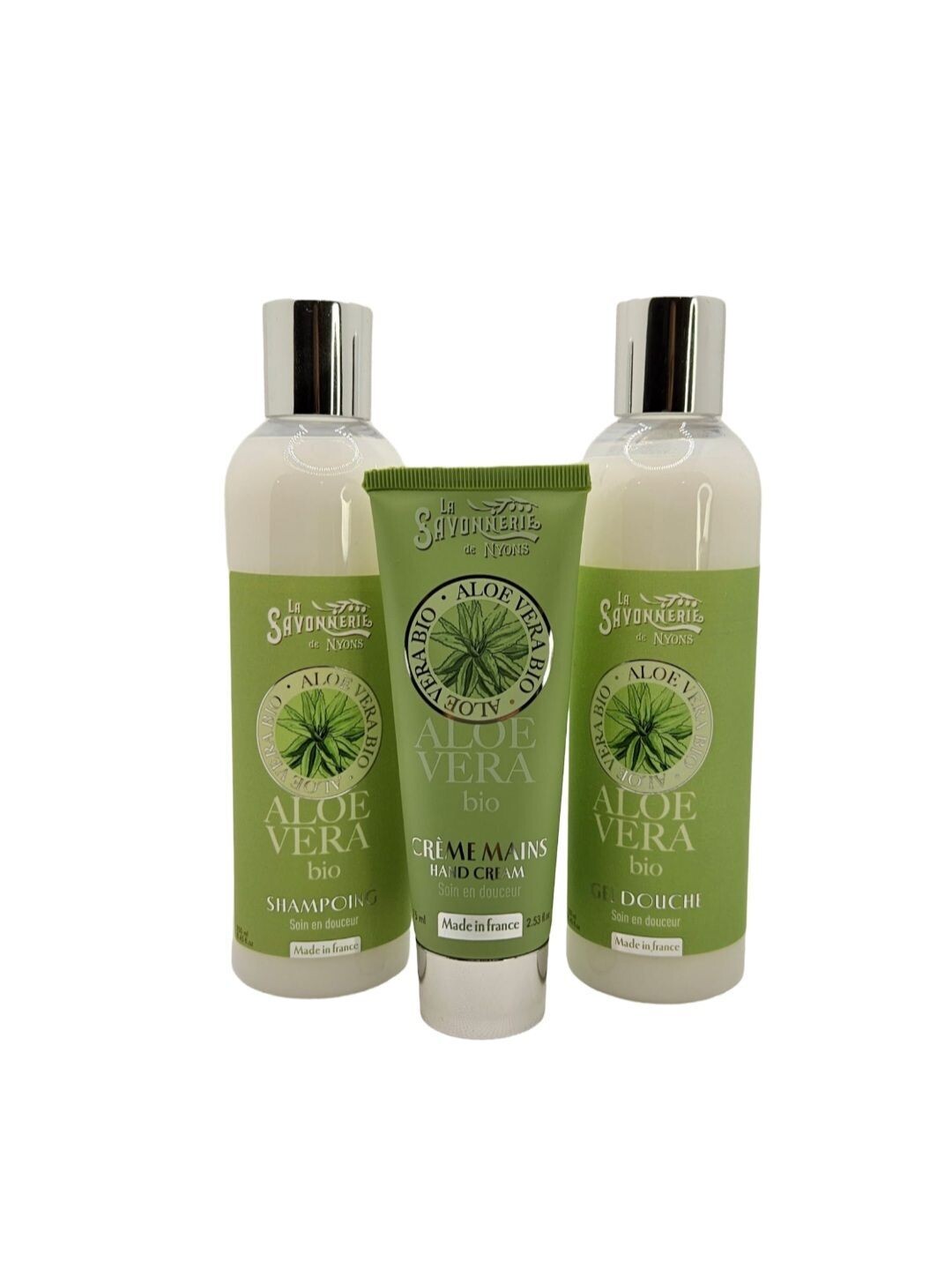 Ensemble de Soins à l’Aloe Vera Bio  -Shampooing, Gel Douche et Crème Mains