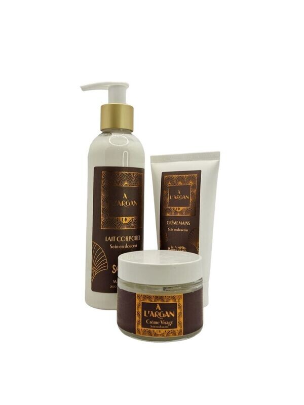 Ensemble de Soins a l'huile d'ARGAN - Lait Corporel, Crème Mains et Crème Visage