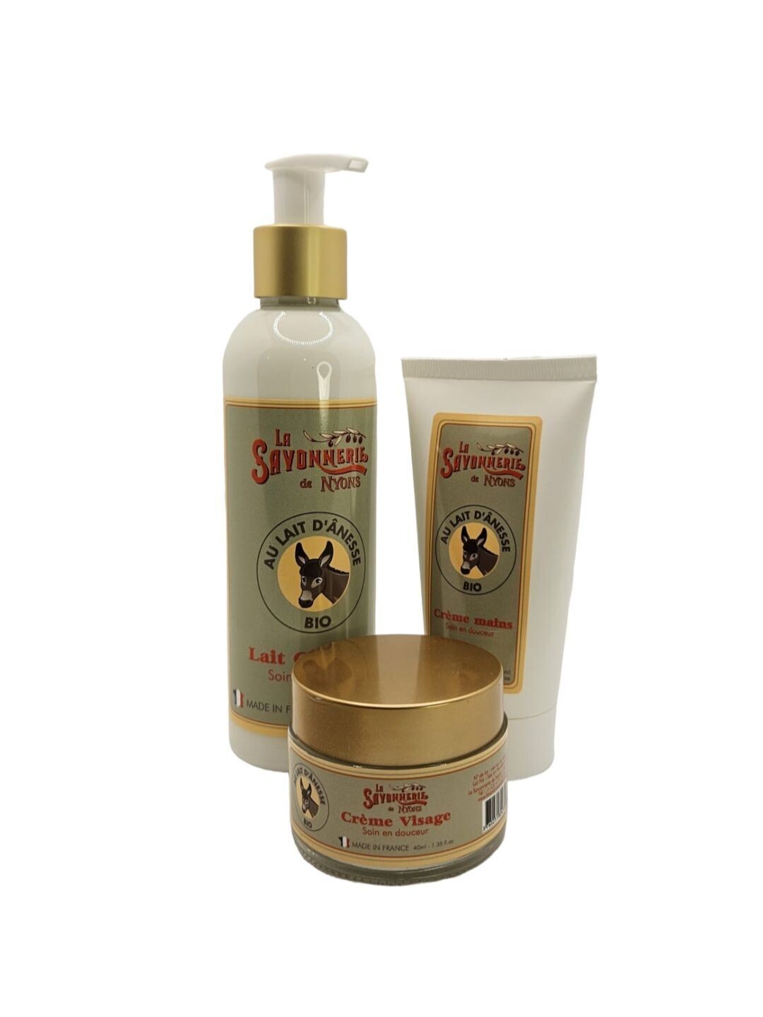 Ensemble de Soins de la Peau  lait d'ânesse - Lait Corporel, Crème Mains et Crème Visage