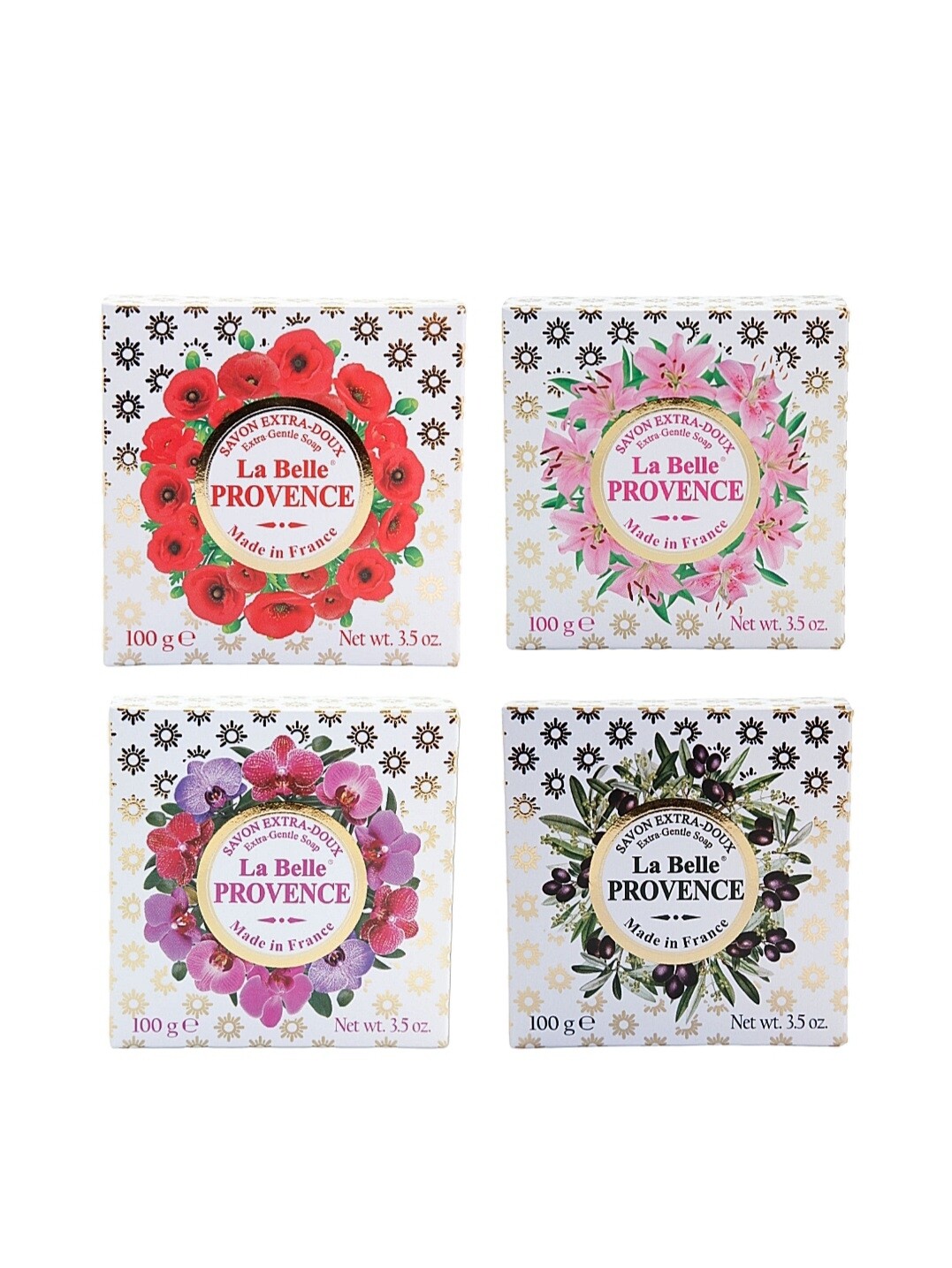 Ensemble de Quatre Savons Luxueux “La Belle Provence” - Orchidée, Rose, Olive et Coquelicot