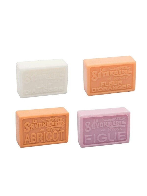 Ensemble de Quatre Savons Artisanaux - Lait Bio d’Ânesse, Abricot, Figue, Fleur d’Oranger