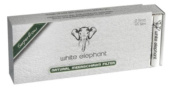 White Elephant Slim ø 6mm, Natur Meerschaum Filter 45 STK