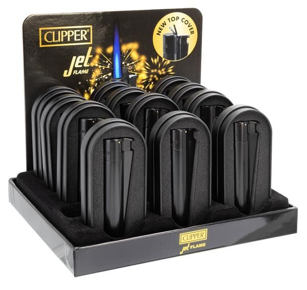 Clipper JETFLAME Feuerzeuge METALL Matt Black - Black Cap