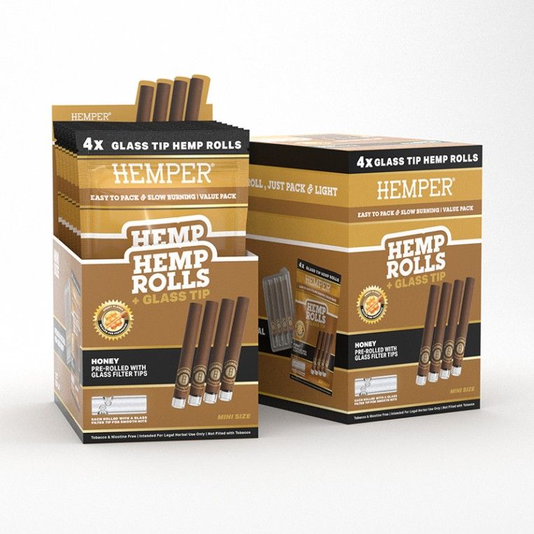 Hemper 4pk Mini Rolled tubes with Glass Tips Honey