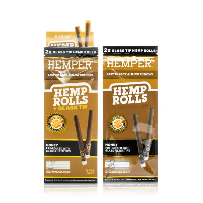 HEMPER - King Size Hemp Rolls + Glass Tip | 2PK Honey