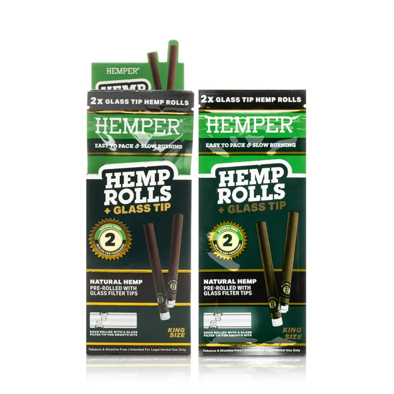 HEMPER - King Size Hemp Rolls + Glass Tip | 2PK Natural