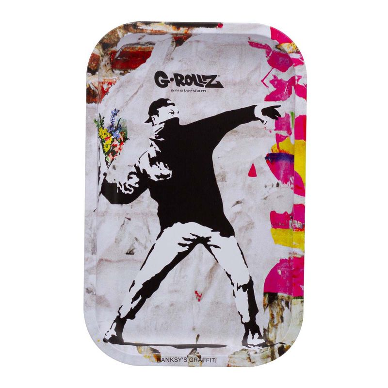 G-Rollz | Banksy&#39;s Graffiti &#39;Flower Thrower Alt&#39; Medium Tray 17.5 x 27.5 cm