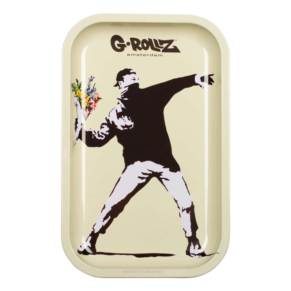 G-Rollz | Banksy&#39;s Graffiti &#39;Flower Thrower&#39; Medium Tray 17.5 x 27.5 cm