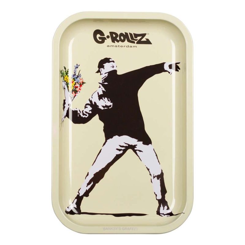 G-Rollz | Banksy&#39;s Graffiti &#39;Flower Thrower&#39; Medium Tray 17.5 x 27.5 cm