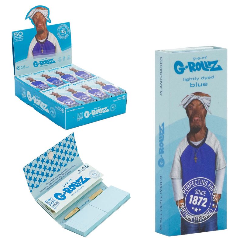 G-Rollz | Pets Rock - Lightly Dyed Blue - 50 &#39;1¼&#39; Papers + Tips