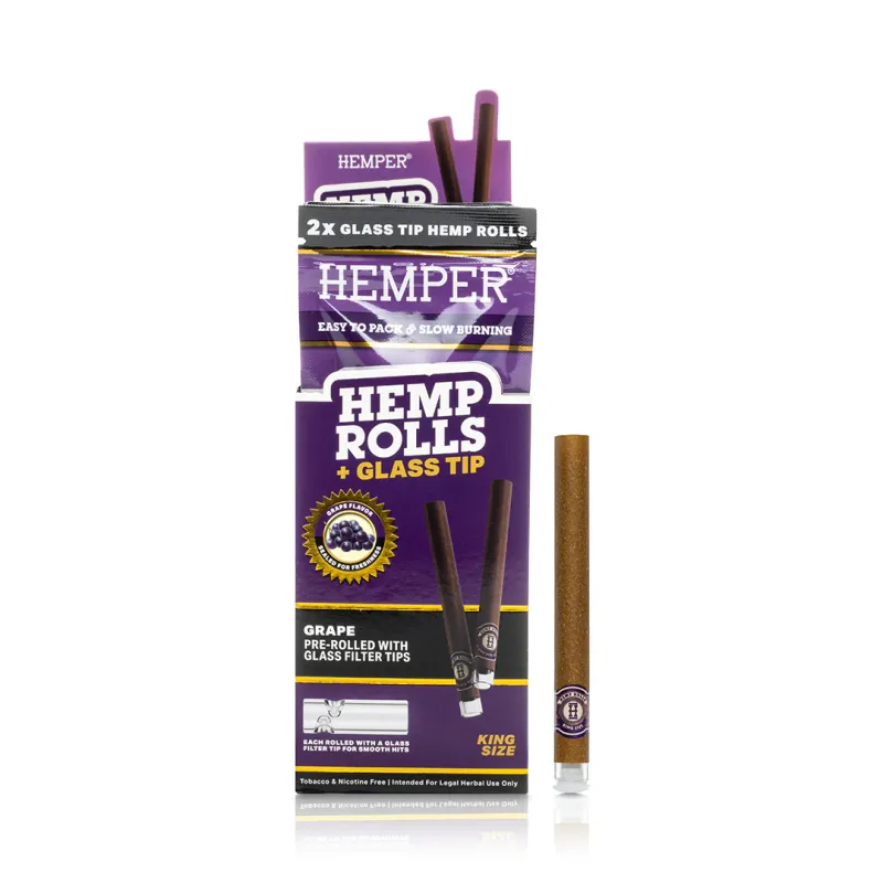 HEMPER - King Size Hemp Rolls + Glass Tip | 2PK Grape