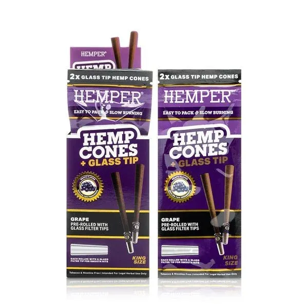 HEMPER - King Size Hemp Rolls + Glass Tip | 2PK Grape