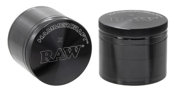 &quot;Hammercraft x RAW&quot; schwarz Aluminium Grinder/Pollinator, 4-part, ø 55mm